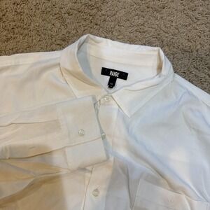 Paige Shirt Mens XL White Solid Rayon Blend Long Sleeve Button Up Dress Casual